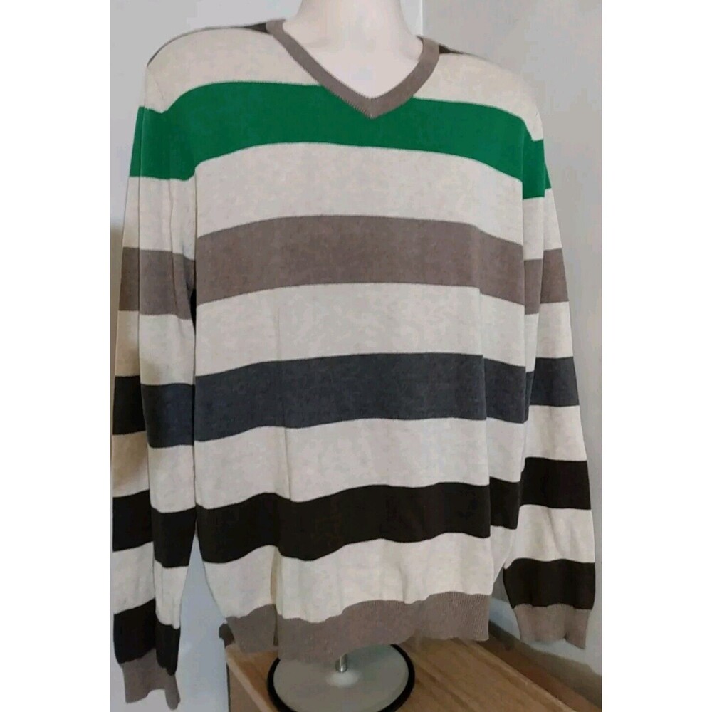 Ezekiel Men V neck ‎ Stripe Long sleeve Pullover Sweater Size Xl